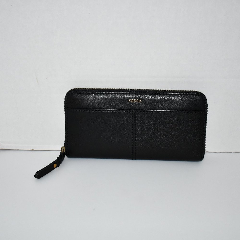Fossil Tara Zip Around Leather Clutch Wallet in Black #SL6453 NWT Details:  Lea